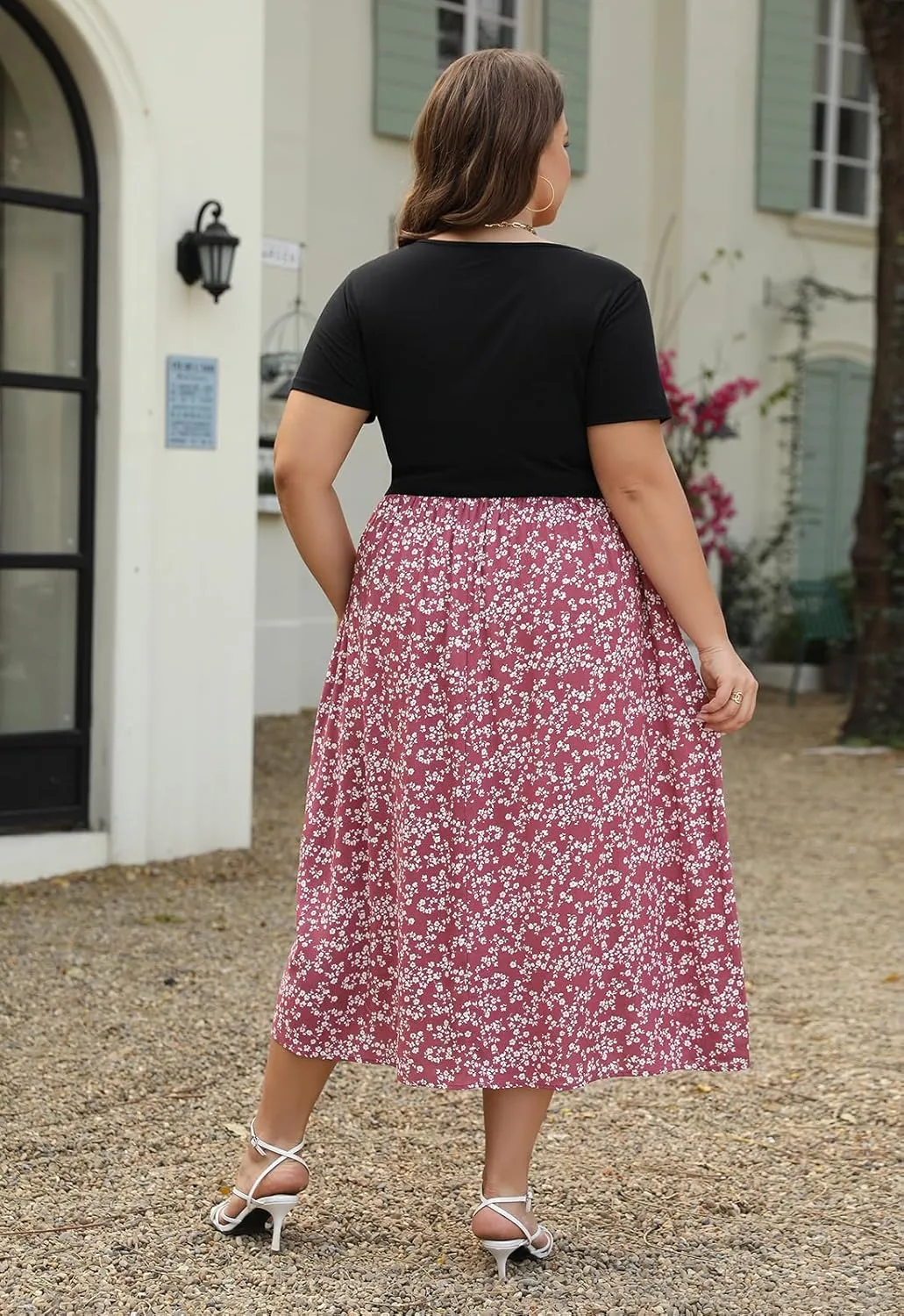 Nemidor Womens Plus Size Summer Short Sleeve Boho Print Flared Long Dress with Pocket NEM530