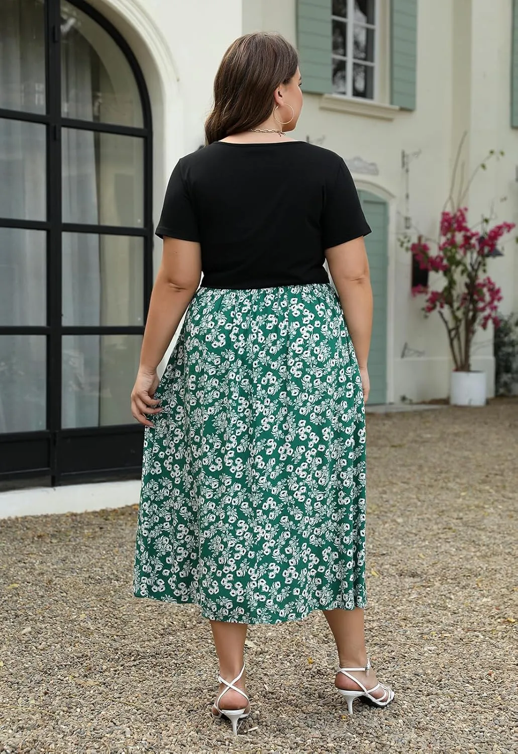 Nemidor Womens Plus Size Summer Short Sleeve Boho Print Flared Long Dress with Pocket NEM530