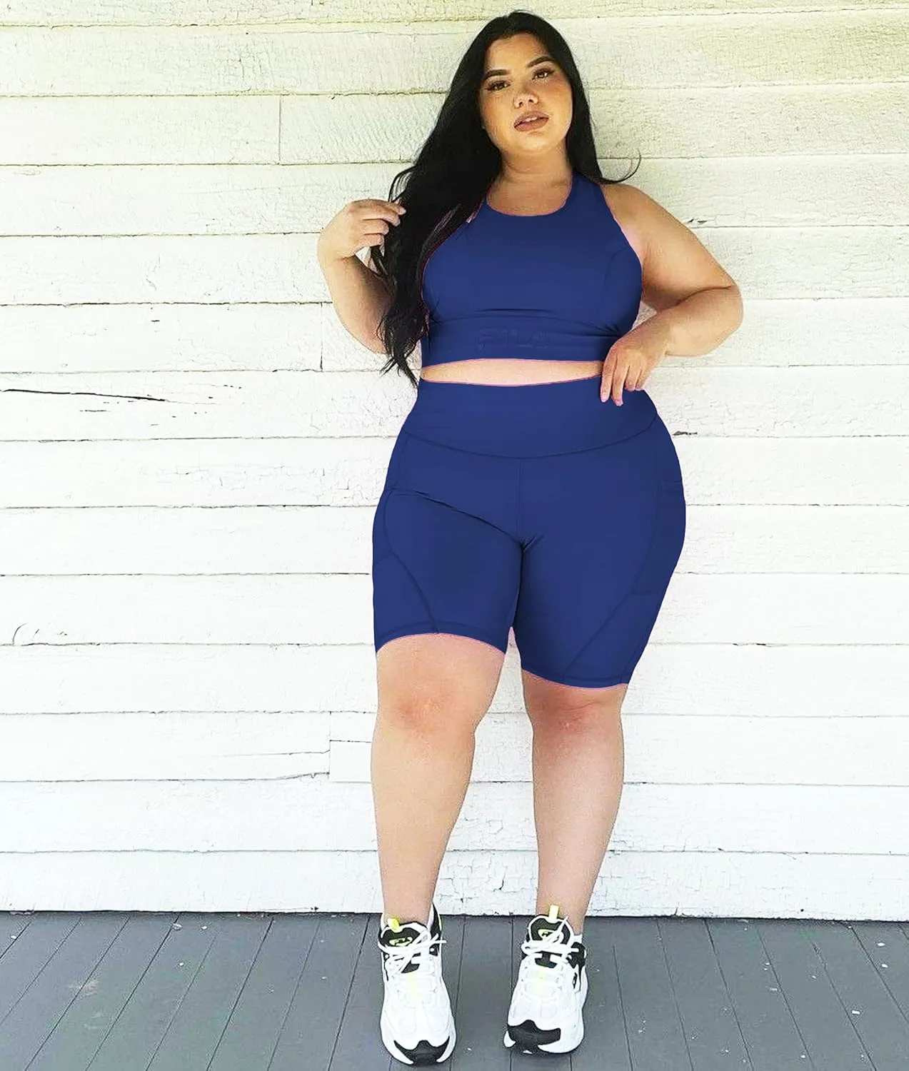 NEW YOUNG 3 Pack Plus Size Biker Shorts with Pockets for Women-High Waisted 8" Yoga Pants Workout Shorts