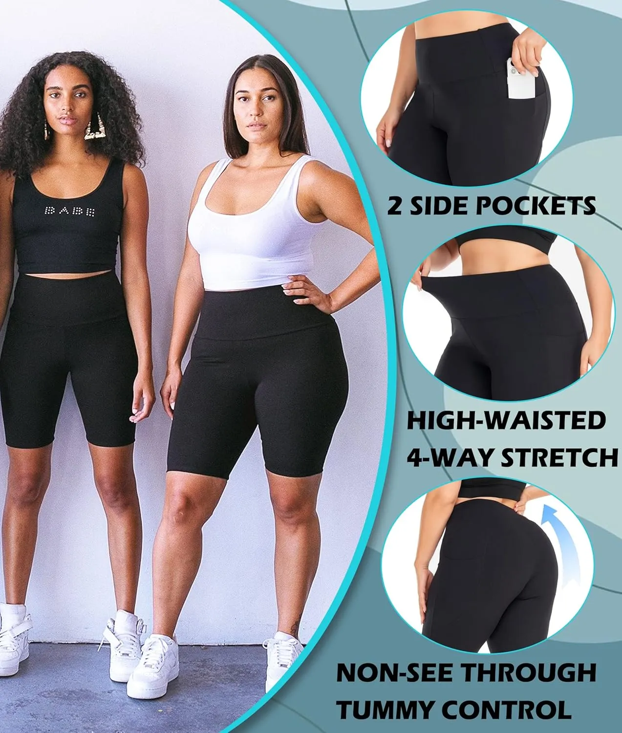 NEW YOUNG 3 Pack Plus Size Biker Shorts with Pockets for Women-High Waisted 8" Yoga Pants Workout Shorts
