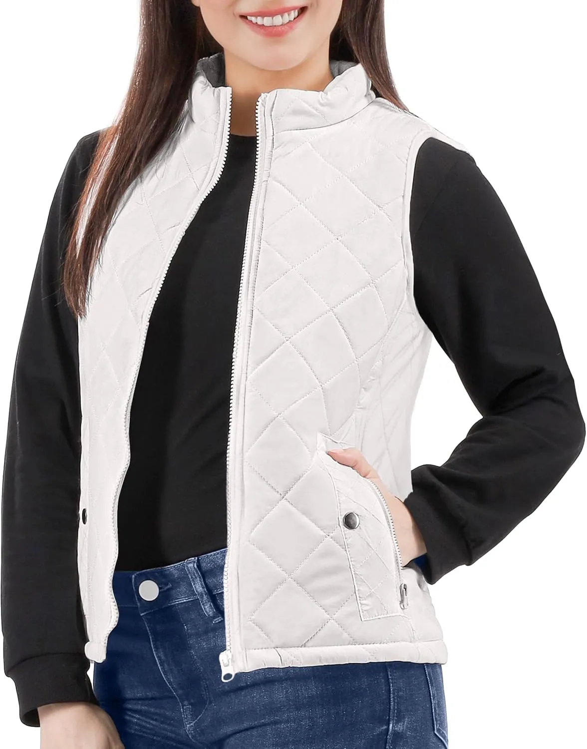 NY Threads Puffer Vest Women Slim Fit Lightweight Stand Collar Quilted Zip Puffer Vest