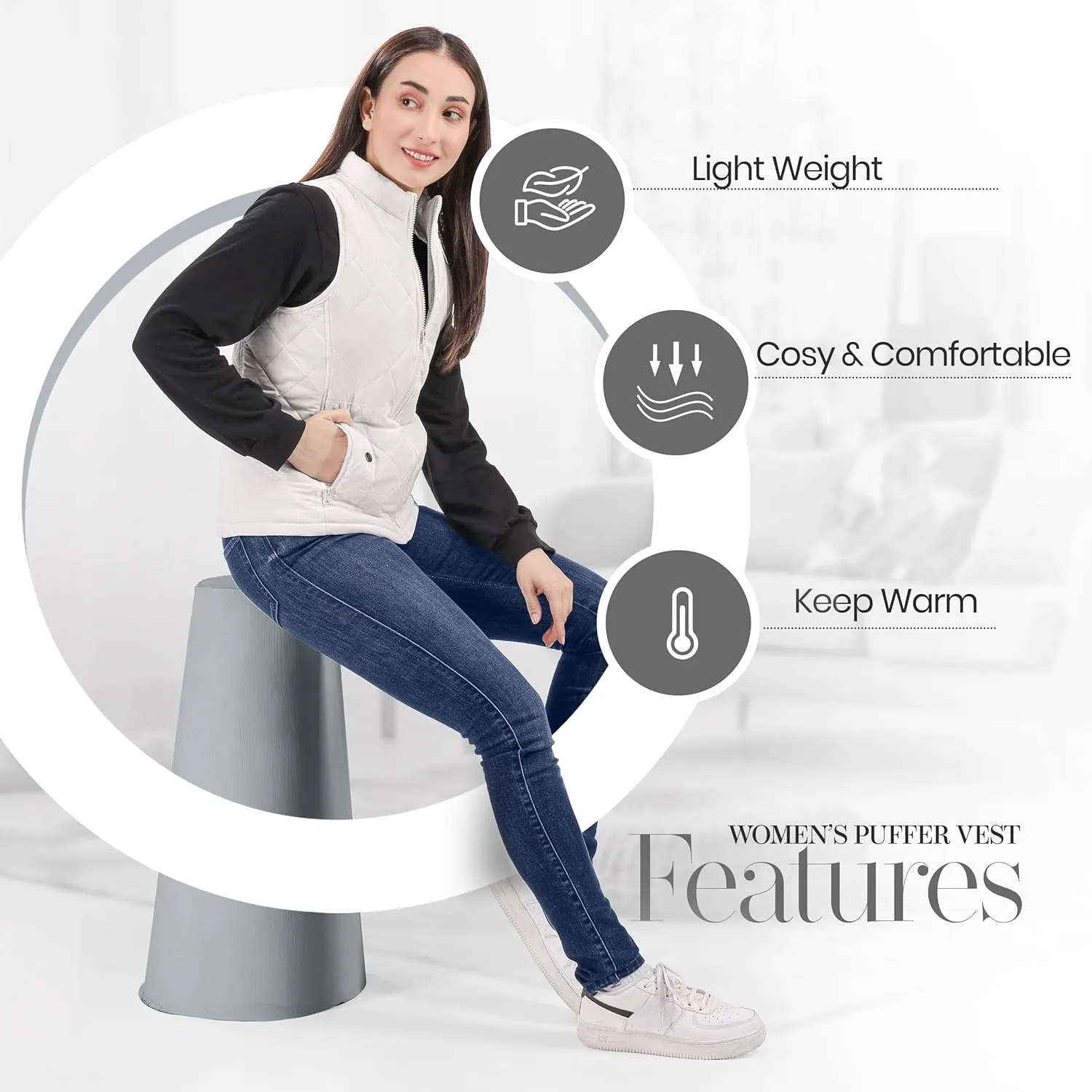 NY Threads Puffer Vest Women Slim Fit Lightweight Stand Collar Quilted Zip Puffer Vest