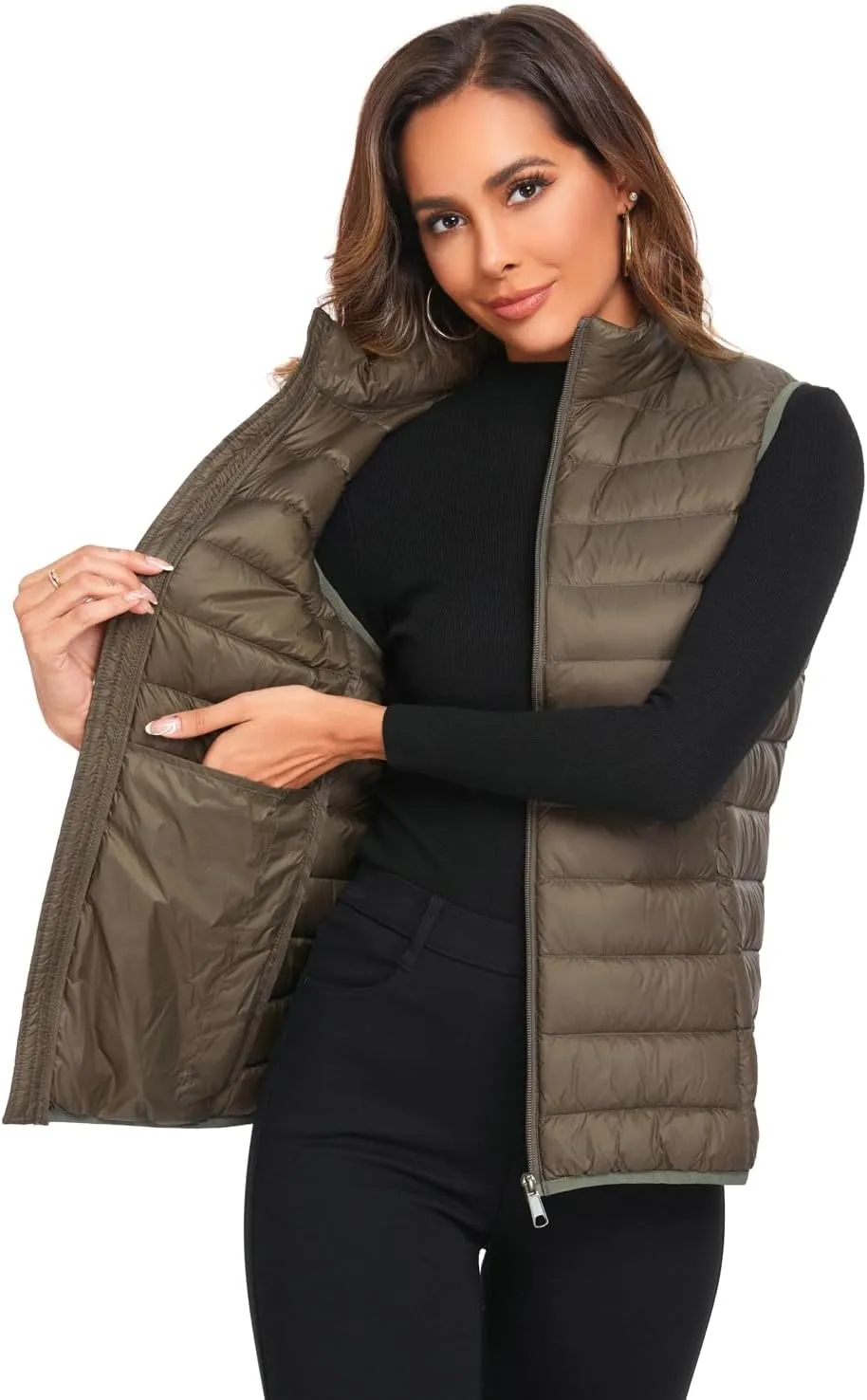Obosoyo Women's Ultra Light Long Down Vest Winter Packable Down Jacket Lightweight Outdoor Puffer Vest Coat