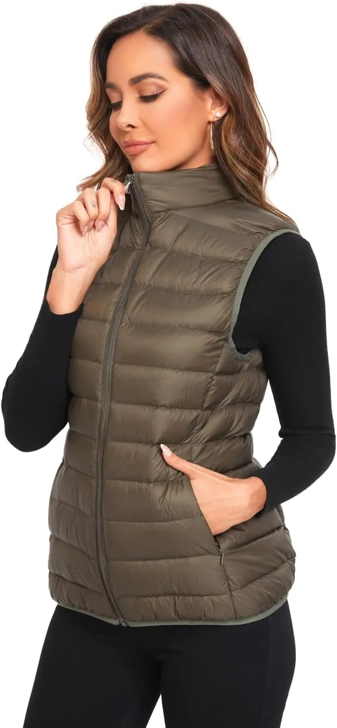 Obosoyo Women's Ultra Light Long Down Vest Winter Packable Down Jacket Lightweight Outdoor Puffer Vest Coat