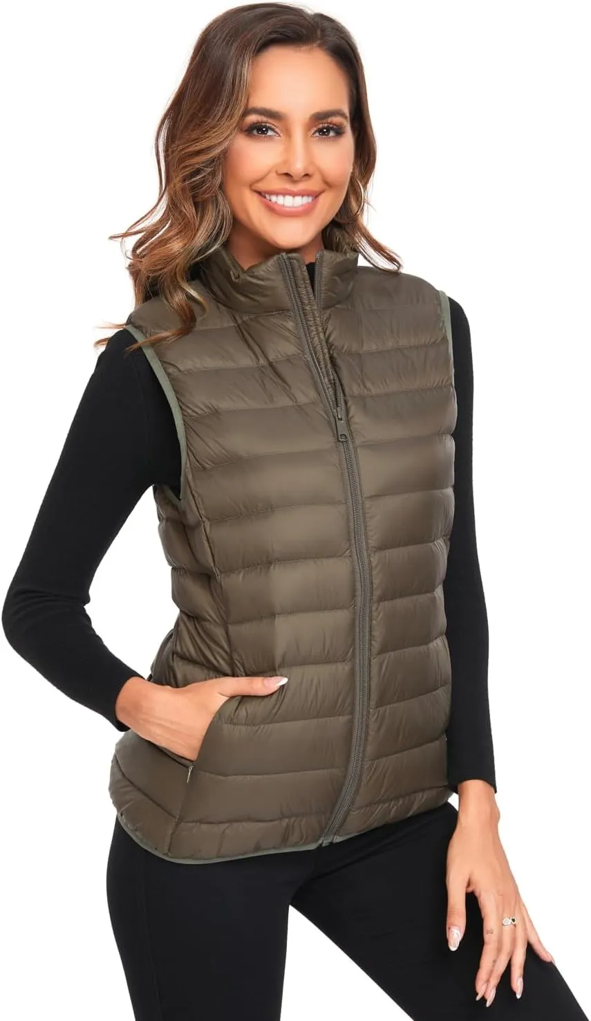 Obosoyo Women's Ultra Light Long Down Vest Winter Packable Down Jacket Lightweight Outdoor Puffer Vest Coat