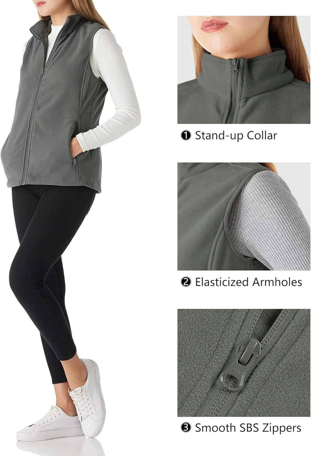 Outdoor Ventures Women's Polar Fleece Zip Vest Outerwear with Pockets,Warm Sleeveless Coat Vest for Fall & Winter