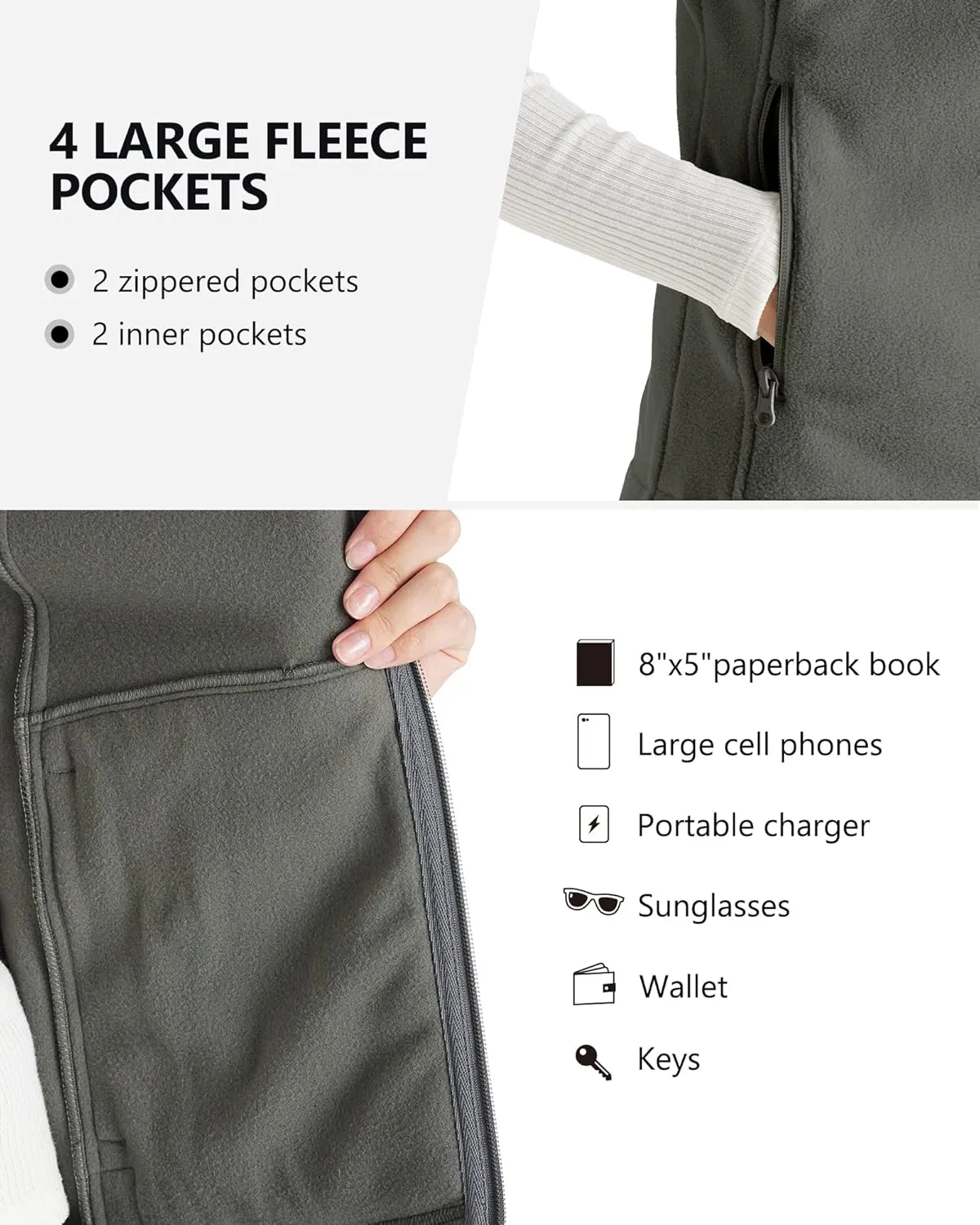 Outdoor Ventures Women's Polar Fleece Zip Vest Outerwear with Pockets,Warm Sleeveless Coat Vest for Fall & Winter