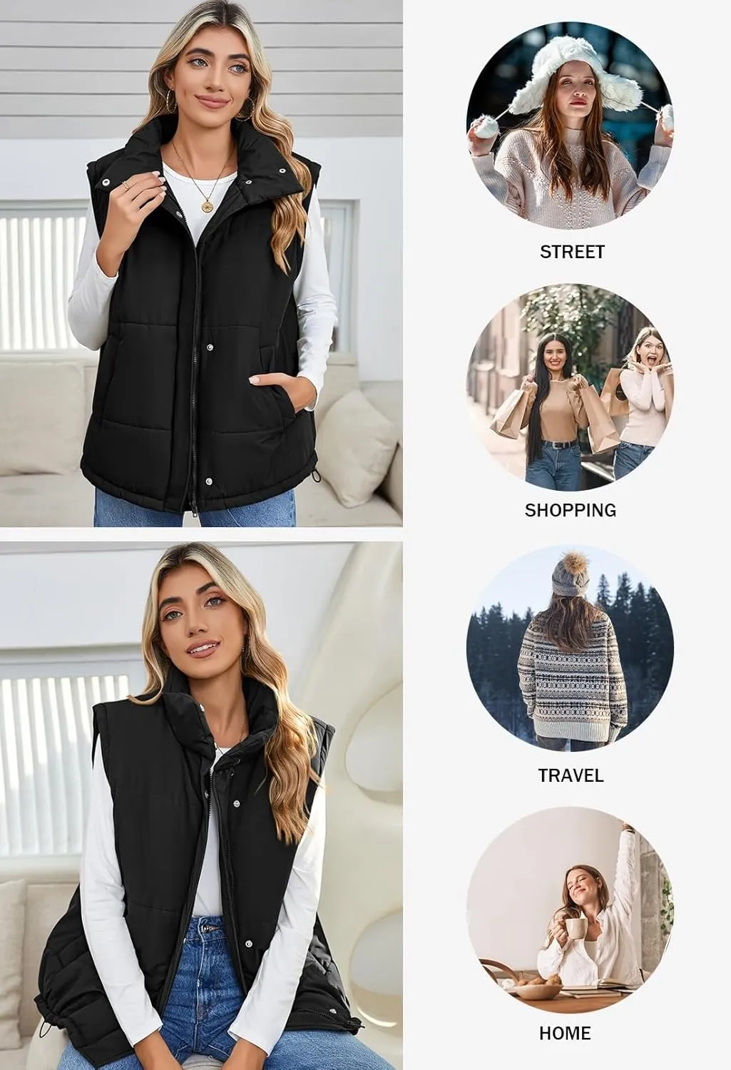 Pink Queen Womens Oversized Quilted Puffer Vest Casual Loose Sleeveless Stand Collar Zip Up Fall Winter Warm Outerwear Jacket