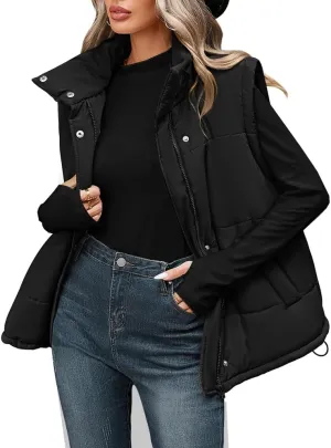 Pink Queen Womens Oversized Quilted Puffer Vest Casual Loose Sleeveless Stand Collar Zip Up Fall Winter Warm Outerwear Jacket