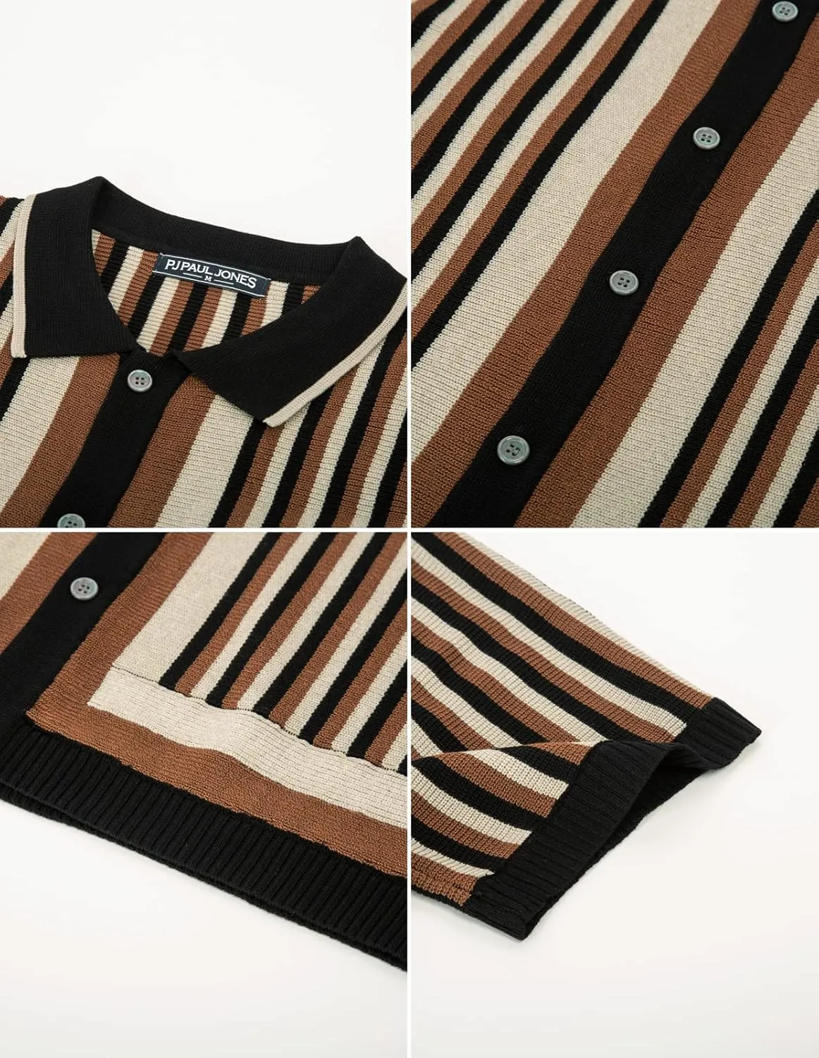PJ PAUL JONES Men's Polo Shirts Retro Knit Shirt Vintage Striped Shirt
