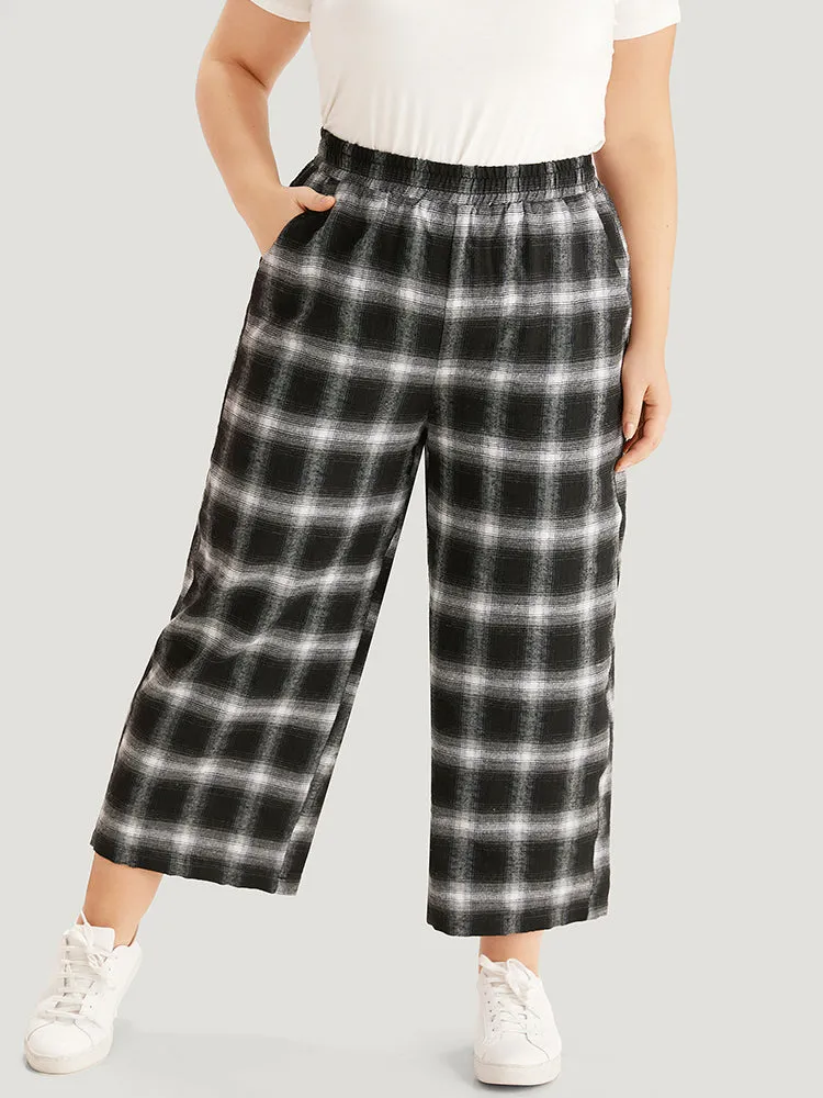 Plaid Elastic Waist Pocket High Rise Sweatpants