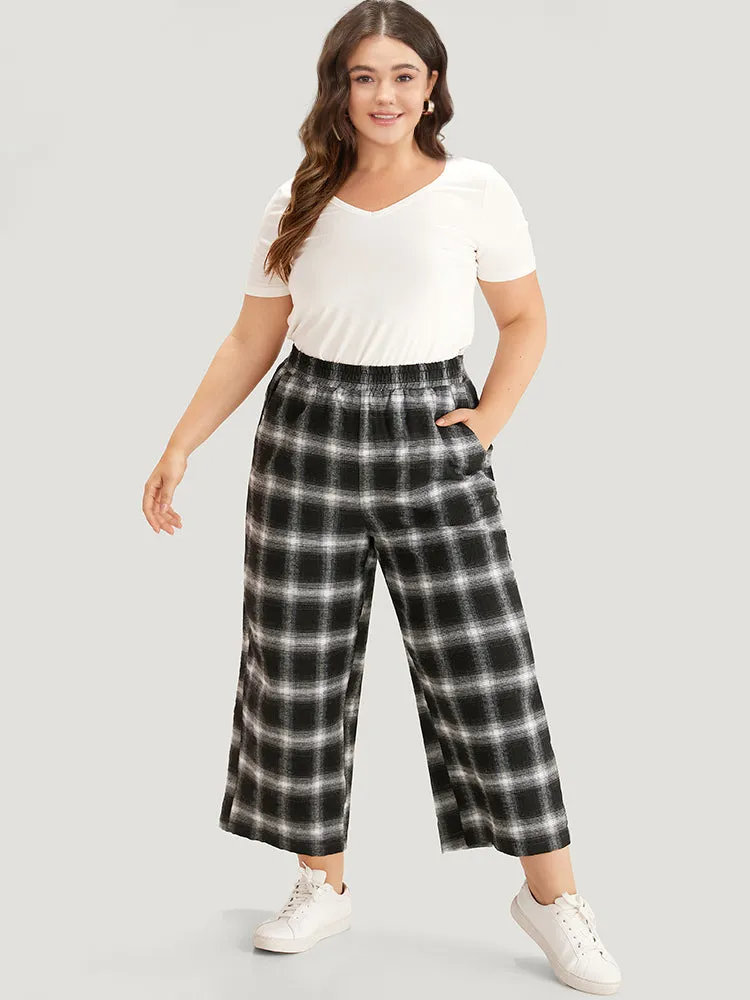 Plaid Elastic Waist Pocket High Rise Sweatpants