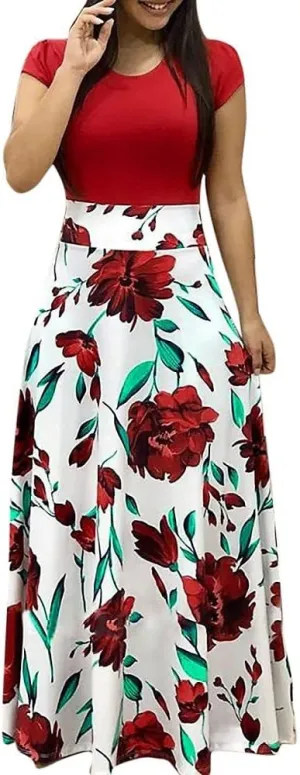 Plus Size Dresses for Curvy Women Short/Long Sleeve Floral Maxi Dress 2024 Fall Casual Crewneck High Waist Long Dress