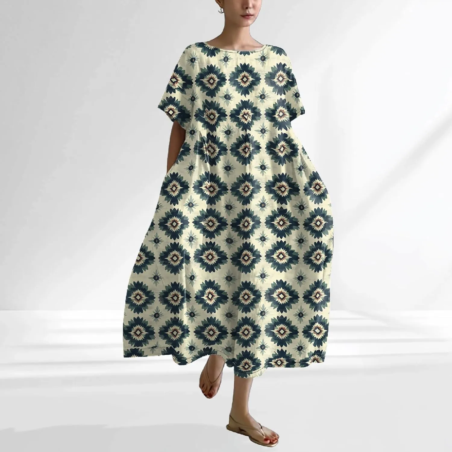 Plus Size Summer Maxi Dress for Women 2025 Trendy Boho Floral Dress Short Sleeve Flowy Sun Dresses with Pockets
