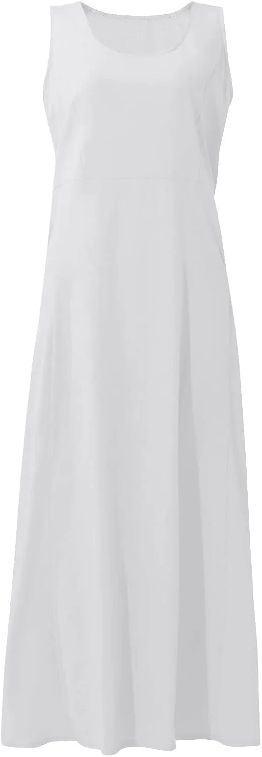 Plus Size Sun Dresses for Curvy Women Linen Dress Sleeveless Cotton Linen Sundress Pocket