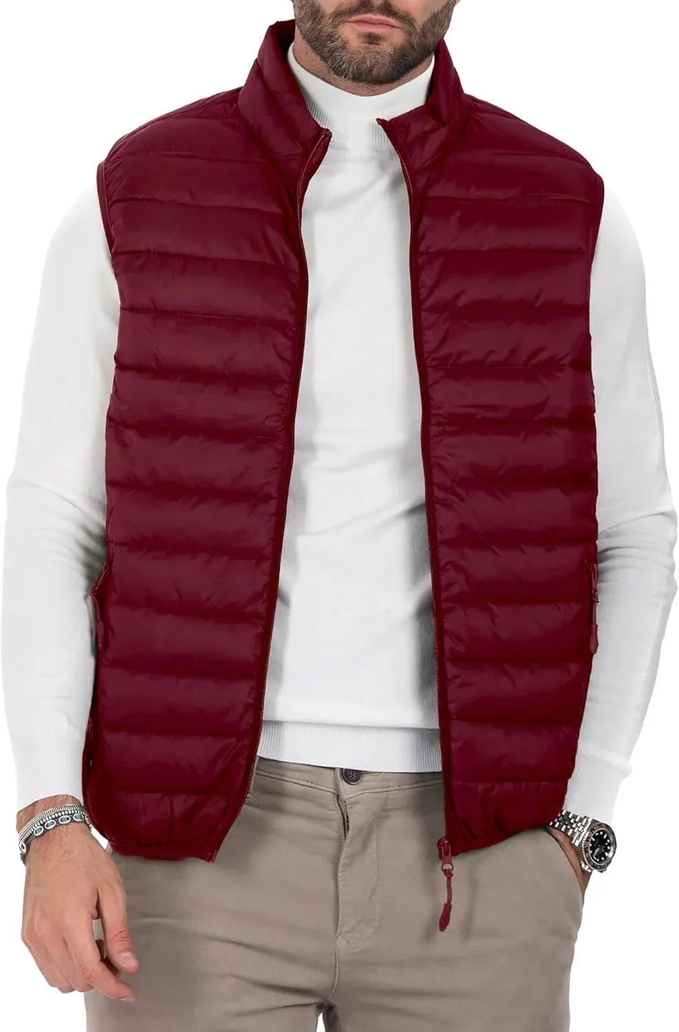 Polu Men's Puffer Vest Lightweight Sleeveless Jacket Full Zipper Outerwear Vest Outdoor Down Vest with Pockets