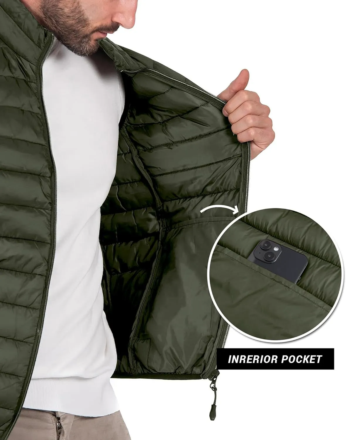 Polu Men's Puffer Vest Lightweight Sleeveless Jacket Full Zipper Outerwear Vest Outdoor Down Vest with Pockets
