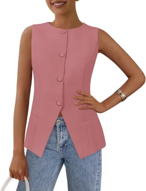 PRETTYGARDEN Women's Suit Vest Tops 2025 Summer Dressy Casual Business Button Sleeveless Trendy Fashion Blazer Waistcoat