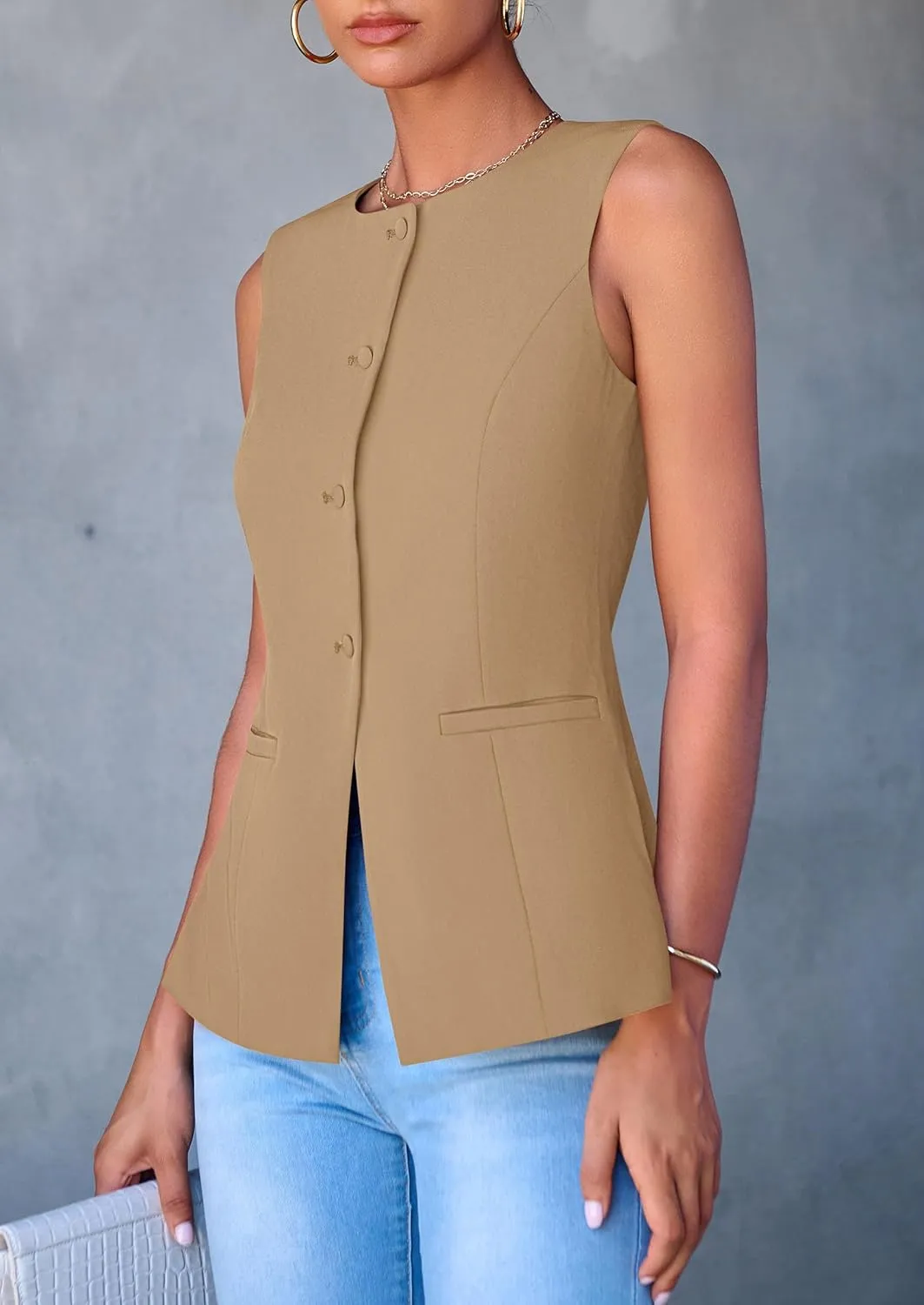 PRETTYGARDEN Women's Suit Vest Tops 2025 Summer Dressy Casual Business Button Sleeveless Trendy Fashion Blazer Waistcoat