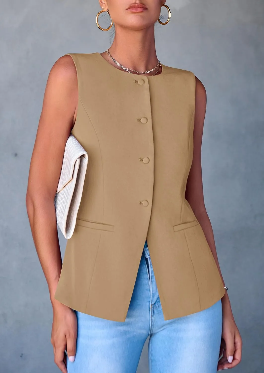 PRETTYGARDEN Women's Suit Vest Tops 2025 Summer Dressy Casual Business Button Sleeveless Trendy Fashion Blazer Waistcoat