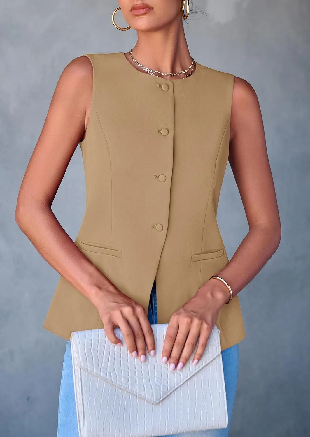 PRETTYGARDEN Women's Suit Vest Tops 2025 Summer Dressy Casual Business Button Sleeveless Trendy Fashion Blazer Waistcoat