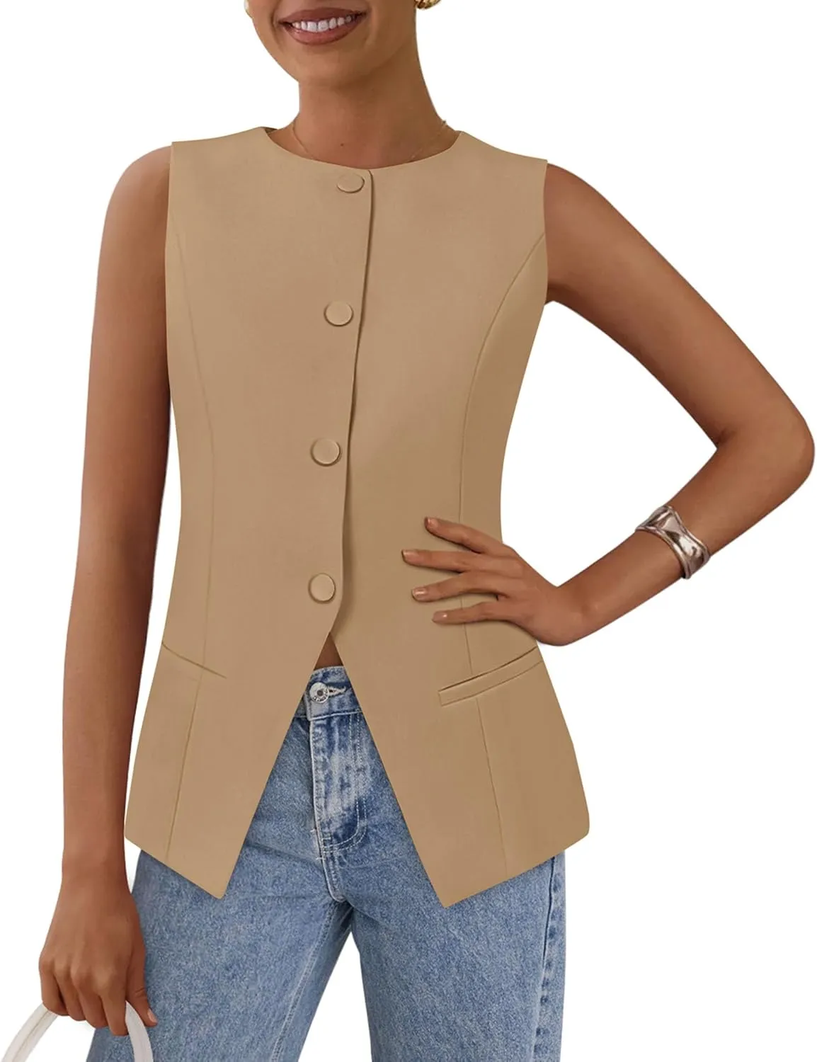 PRETTYGARDEN Women's Suit Vest Tops 2025 Summer Dressy Casual Business Button Sleeveless Trendy Fashion Blazer Waistcoat