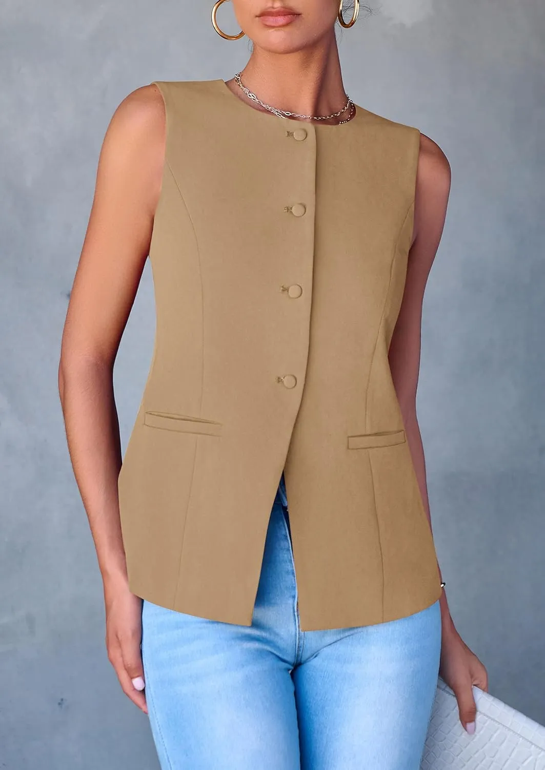 PRETTYGARDEN Women's Suit Vest Tops 2025 Summer Dressy Casual Business Button Sleeveless Trendy Fashion Blazer Waistcoat