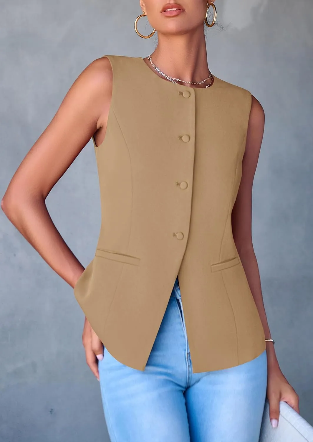 PRETTYGARDEN Women's Suit Vest Tops 2025 Summer Dressy Casual Business Button Sleeveless Trendy Fashion Blazer Waistcoat