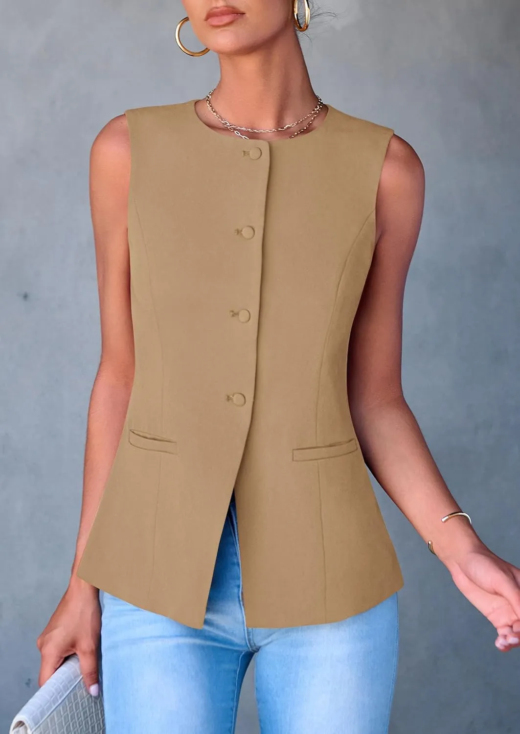 PRETTYGARDEN Women's Suit Vest Tops 2025 Summer Dressy Casual Business Button Sleeveless Trendy Fashion Blazer Waistcoat