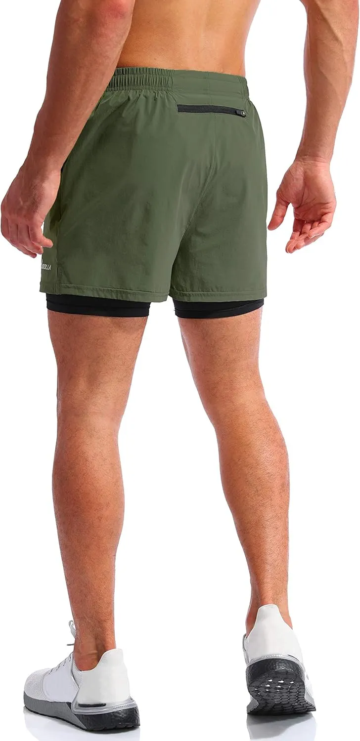 Pudolla Mens 2 in 1 Running Shorts 5" Quick Dry Gym Athletic Workout Shorts for Men with Phone Pockets