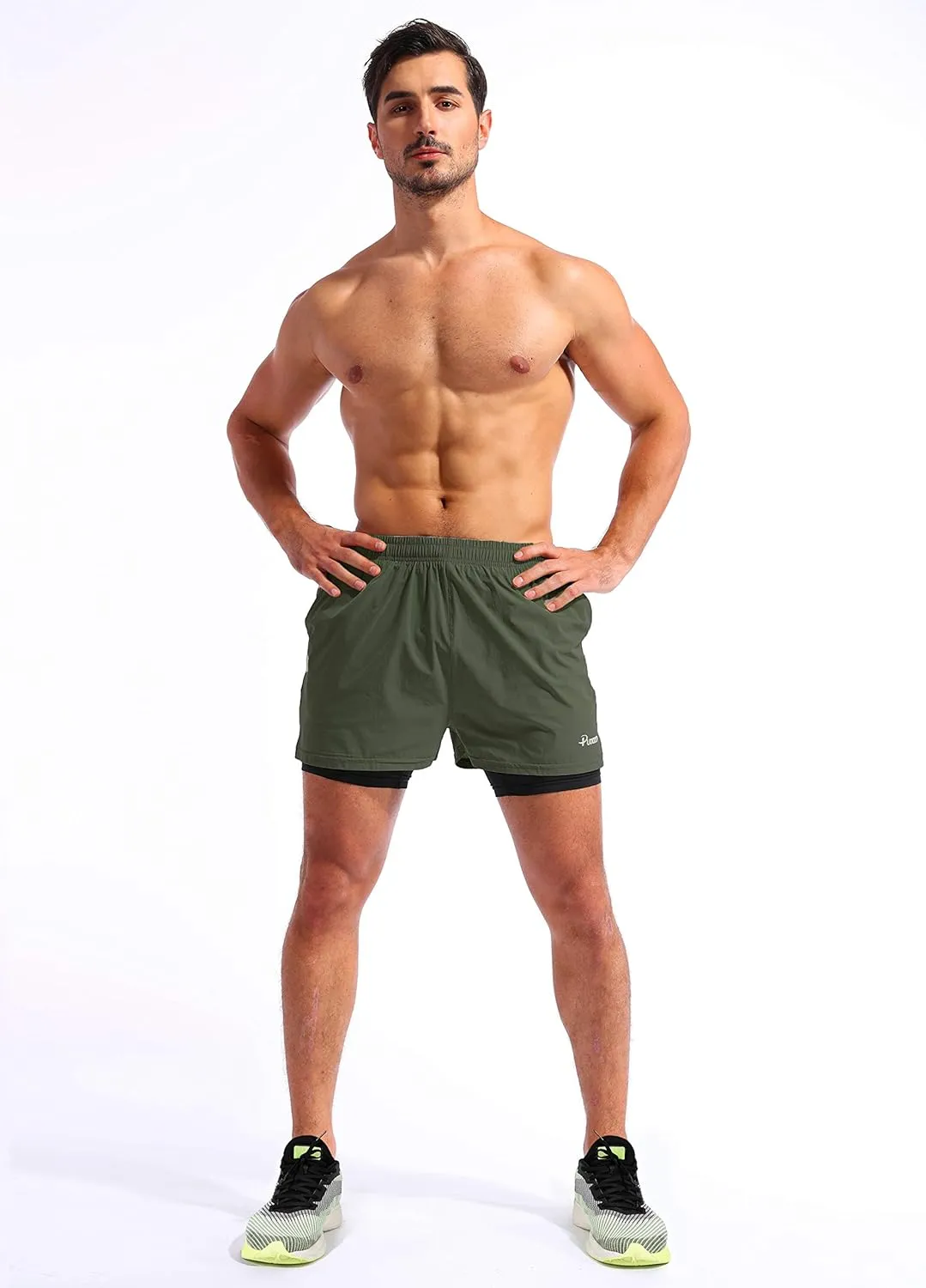 Pudolla Mens 2 in 1 Running Shorts 5" Quick Dry Gym Athletic Workout Shorts for Men with Phone Pockets
