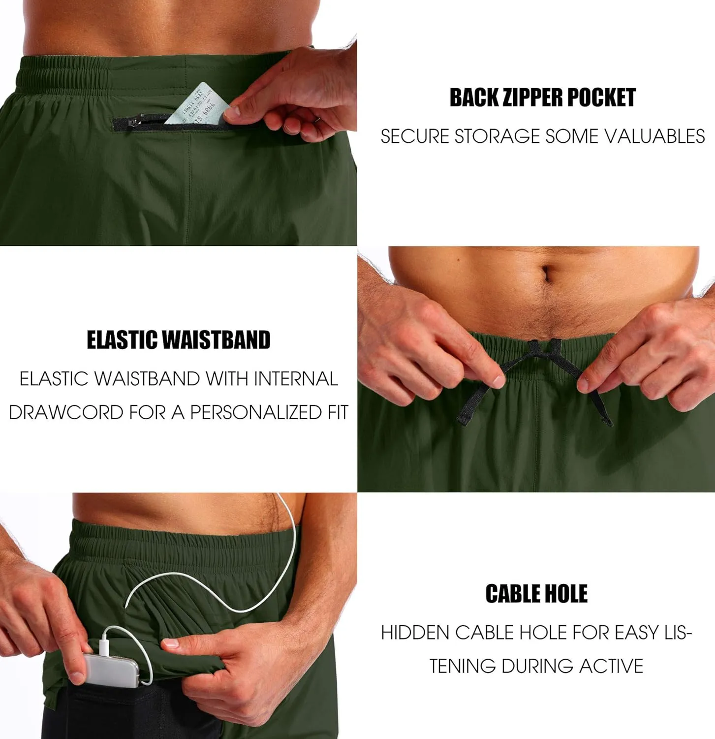 Pudolla Mens 2 in 1 Running Shorts 5" Quick Dry Gym Athletic Workout Shorts for Men with Phone Pockets