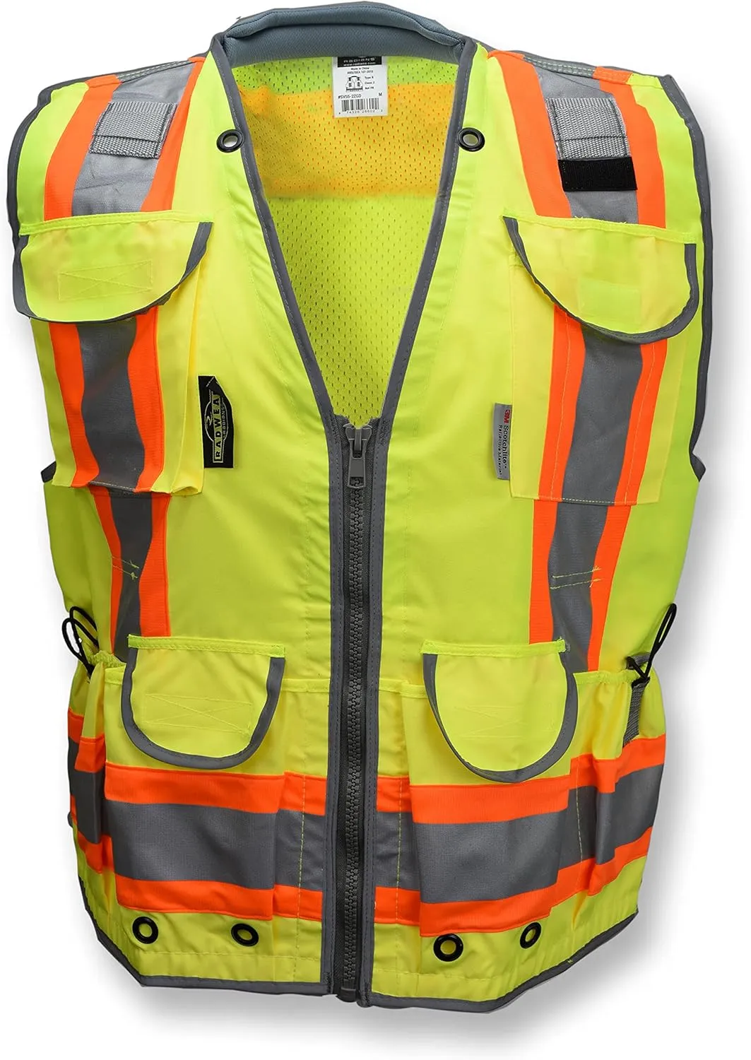 Radians SV55 Class 2 Heavy Woven Two Tone Engineer Vest with Padded Neck to Support Extra Weight in Cargo Pockets