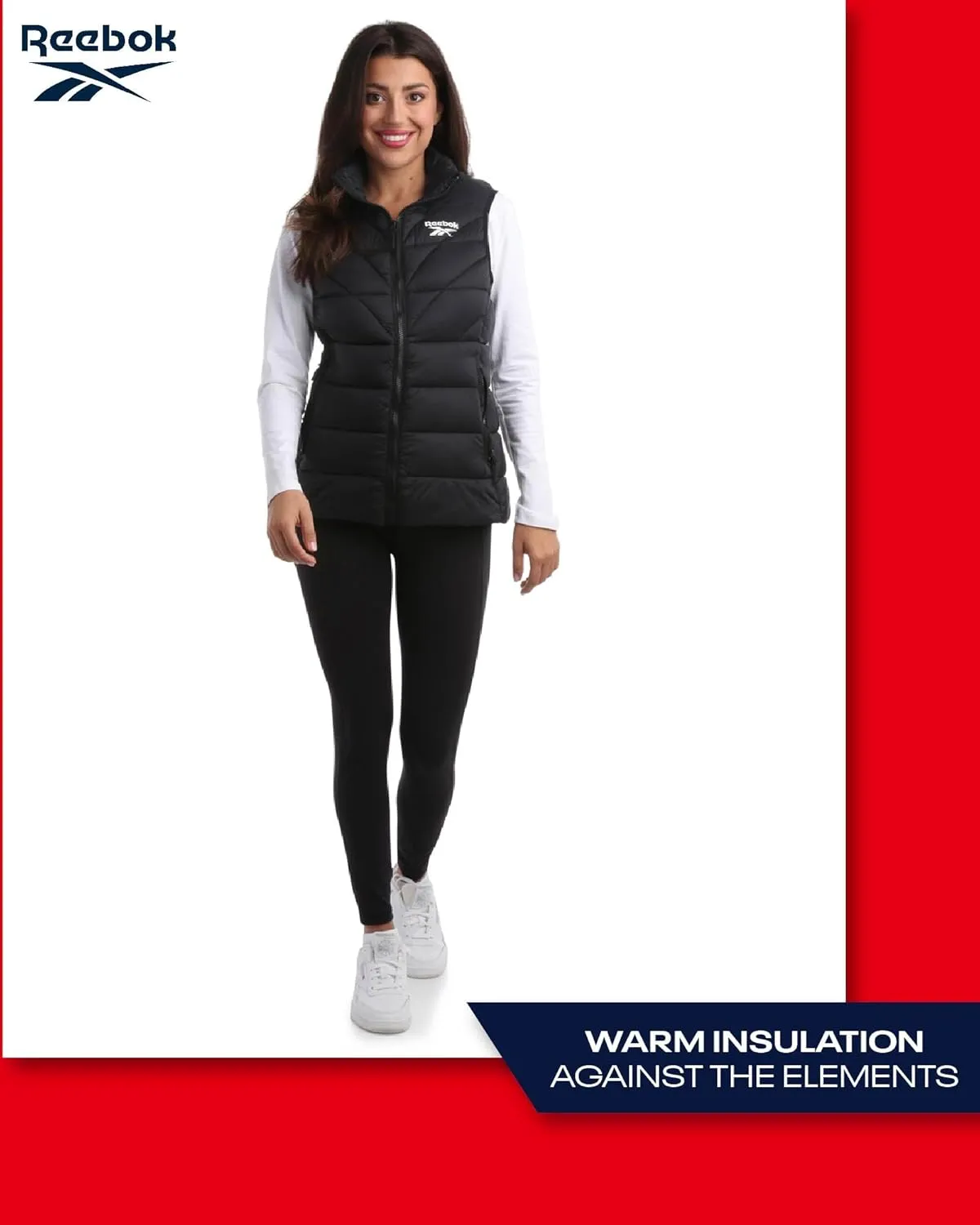 Reebok Women's Puffer Vest - Quilted Insulated Winter Vest, High Collar - Sleeveless Jacket for Women (S-XL)