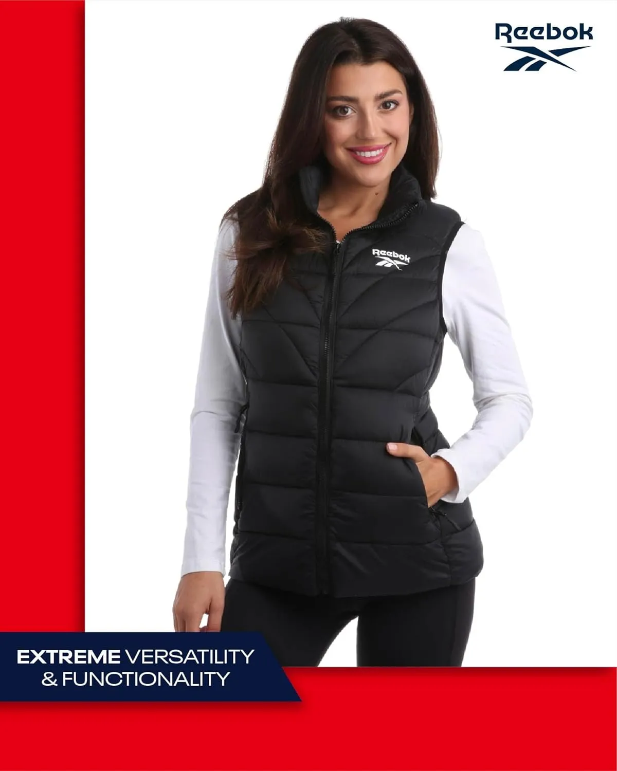 Reebok Women's Puffer Vest - Quilted Insulated Winter Vest, High Collar - Sleeveless Jacket for Women (S-XL)