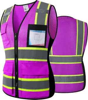 Reflective High Visibility Safety Vest for Men Women with Pockets Zipper Front Meets ANSI/ISEA Standards