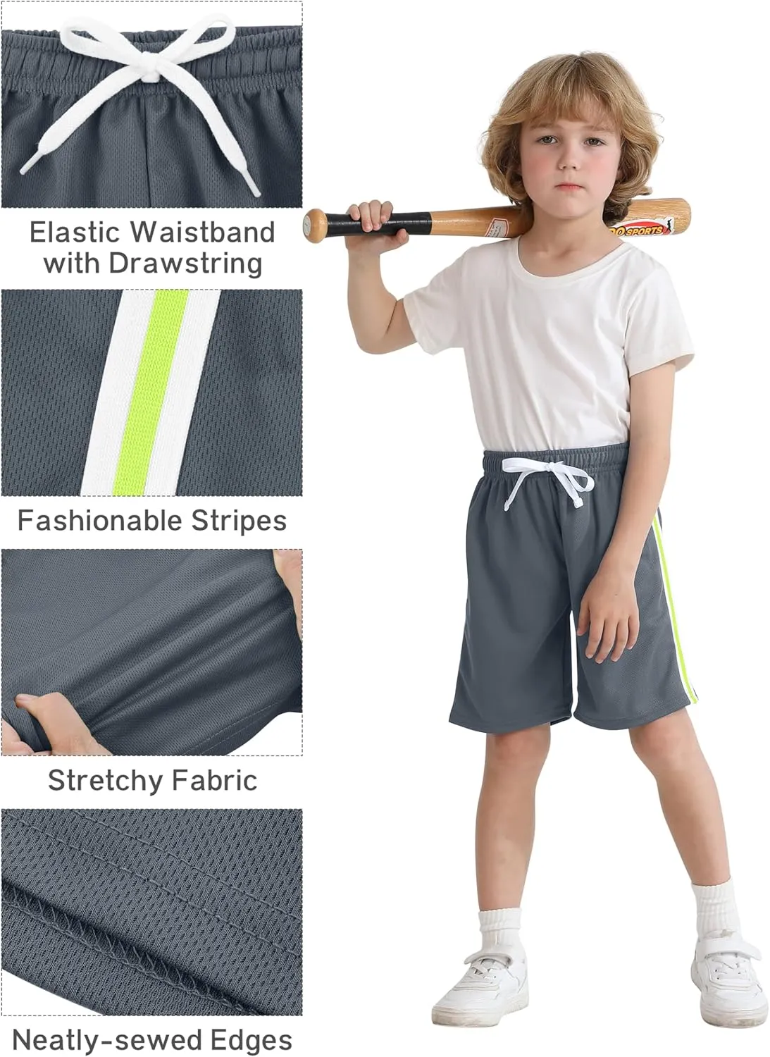 Resinta 5 Pack Toddler Boys Shorts Boys Quick Dry Athletic Pull-On Shorts with Elastic Waist for Summer Playwear
