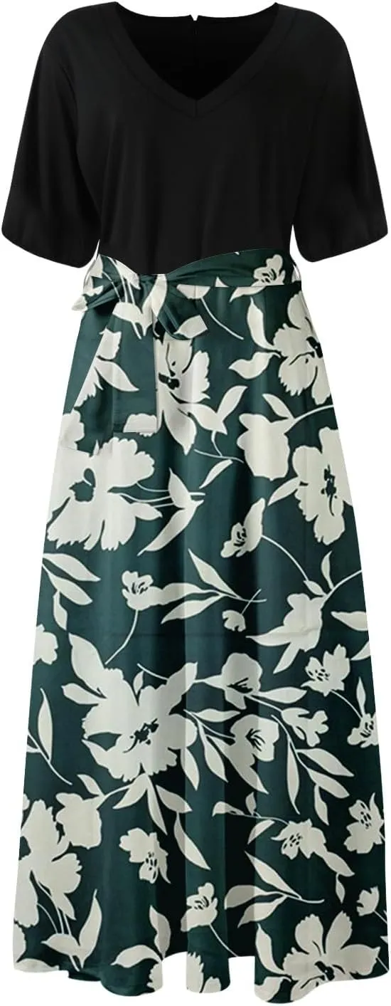 Resort Dresses for Women 2025 Vacation Floral Beach Wedding Guest Maxi Dress High Slit Ruffle Tea Party Midi Dress
