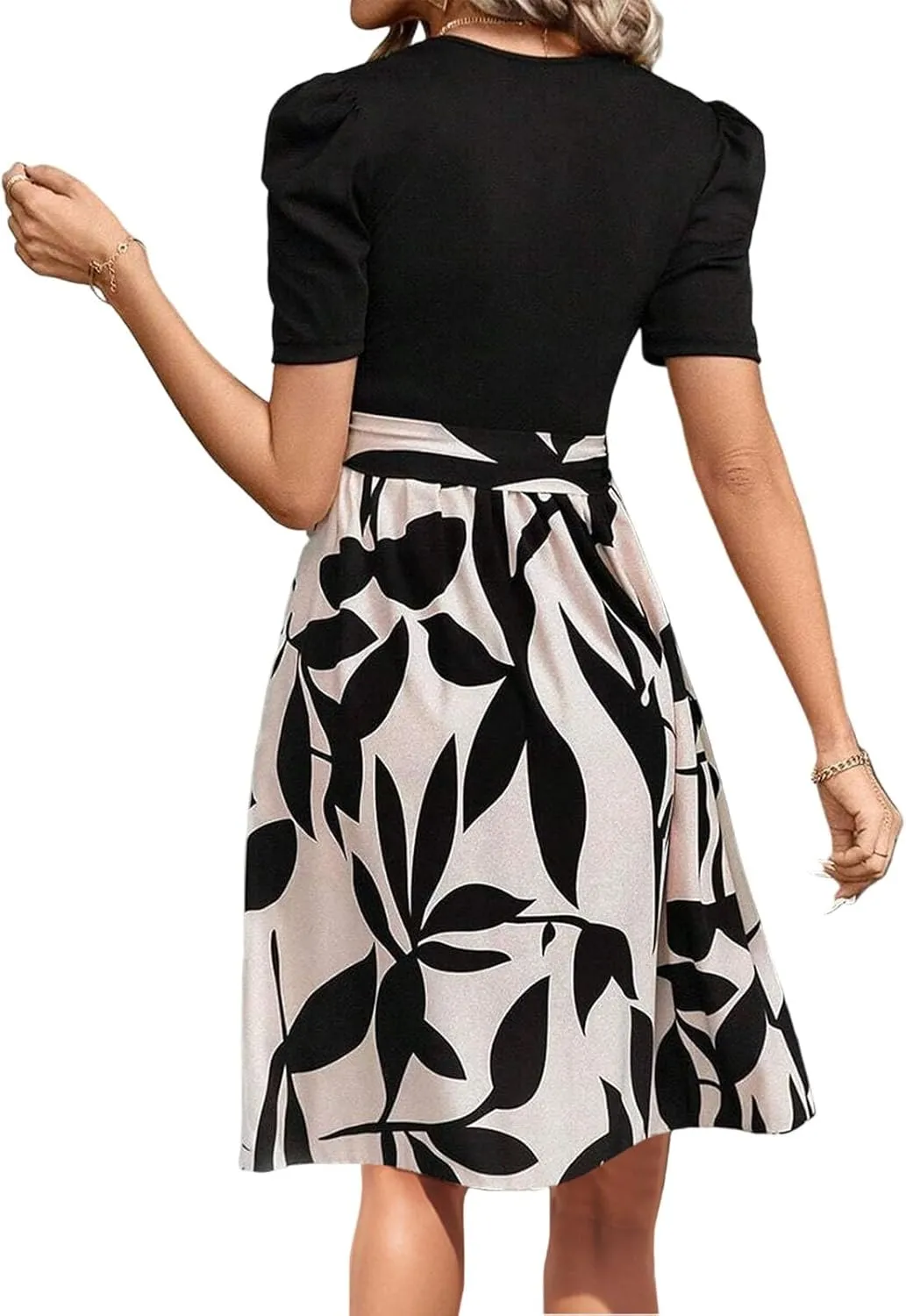 Resort Dresses for Women 2025 Vacation Floral Short Sleeve Wrap Patchwork Dresses Ruffle Hem Flowy a Line Mini Dress