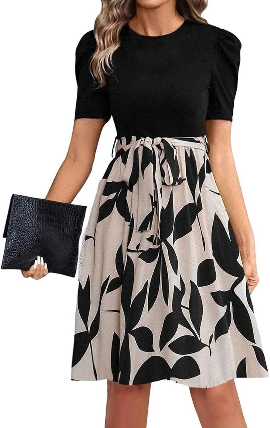Resort Dresses for Women 2025 Vacation Floral Short Sleeve Wrap Patchwork Dresses Ruffle Hem Flowy a Line Mini Dress