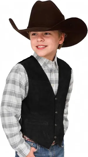Retro Boys Cowboy Vest Suede Leather Costume Style Western Vest Vintage Waistcoat