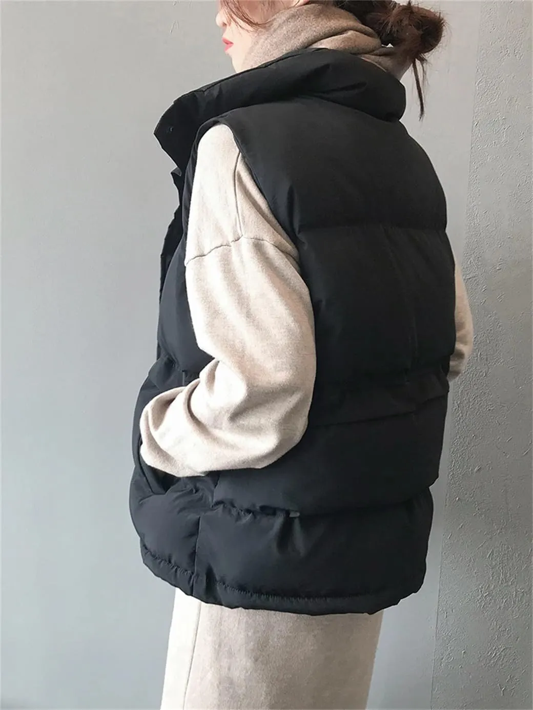 Rfmfkkg Women Solid Loose Vest Drawstring Stand Collar Long Vest Jacket Cotton Padded Warm Waistcoat