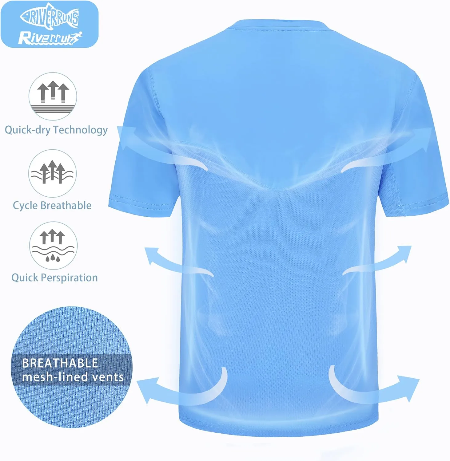 Riverruns Fishing T-Shirt Mens UPF 50  Sun Protection Fishing Shirt Short Sleeve Performance Tee