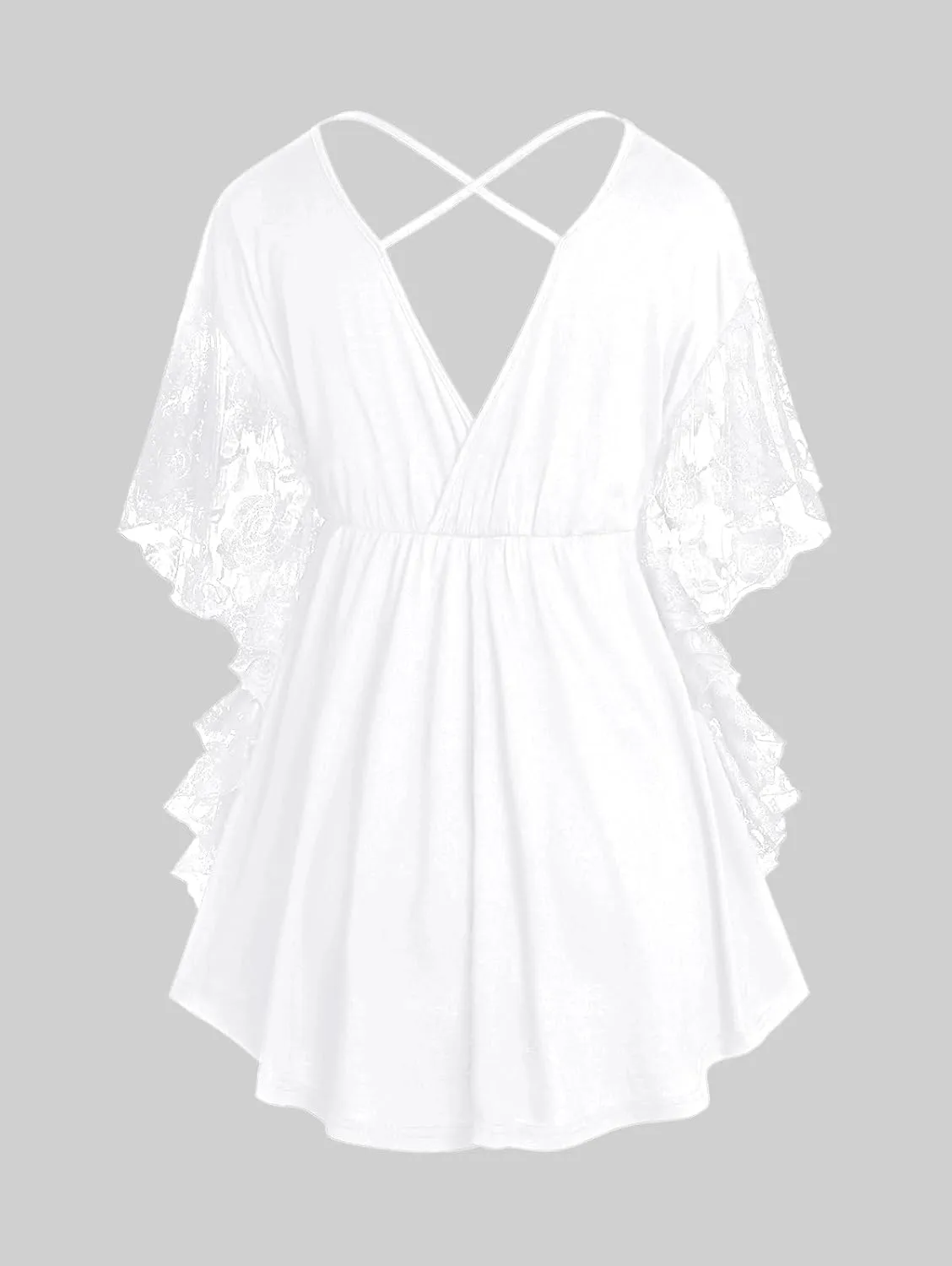 ROSE GAL Women's Plus Size Flower Lace Butterfly Sleeve T Shirt Curve Flower Lace Summer Casual Tunic