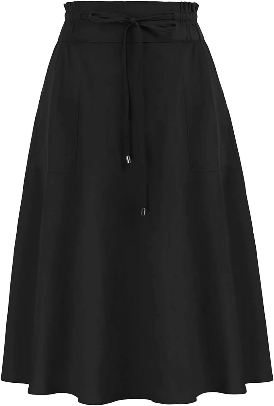 Rvidbe Women's Drawstring High Waisted Midi Skirts with Pockets Summer Casual Flowy Pleated A-Line Flared Cotton Skirts