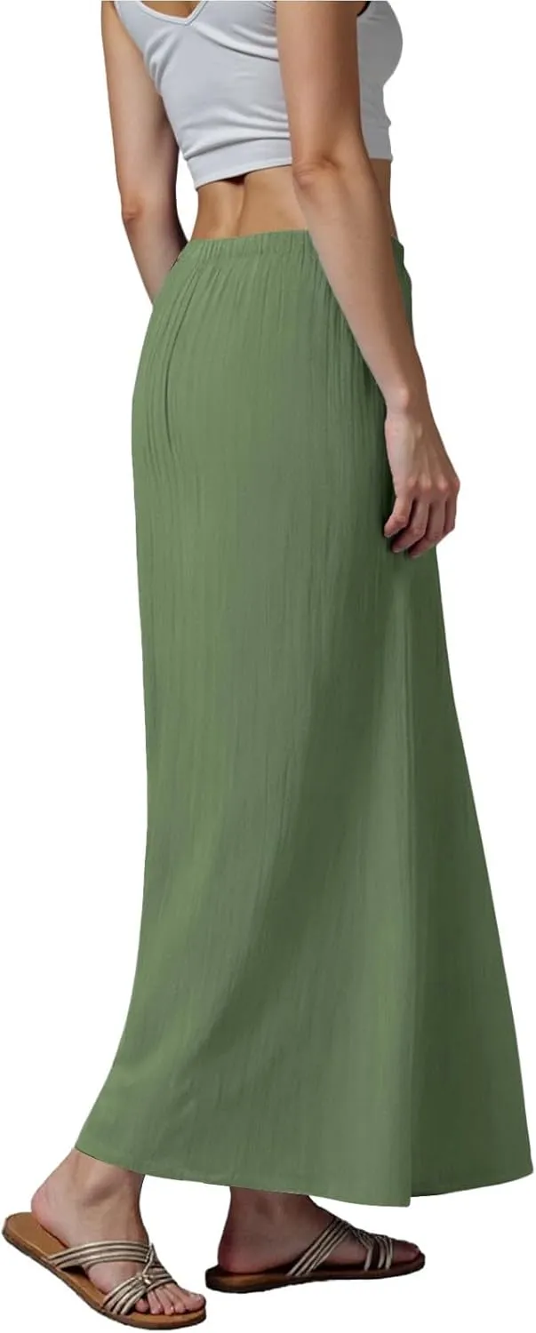 Rvidbe Womens Linen Maxi Skirts 2025 Summer Casual Vacation Boho Elastic Waist Drawstring Flared Flowy A-Line Long Skirt