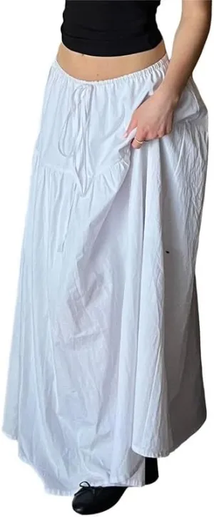 Sastianaen Women Y2k Ruffle Maxi Skirt Vintage Flowy A Line Tiered Long Skirt Boho High Waist Skirt Going Out Beachwear