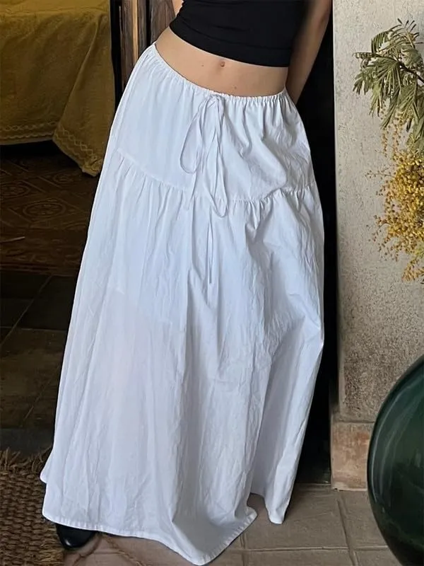 Sastianaen Women Y2k Ruffle Maxi Skirt Vintage Flowy A Line Tiered Long Skirt Boho High Waist Skirt Going Out Beachwear