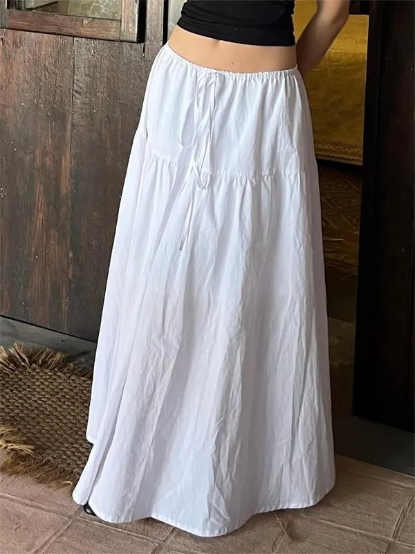 Sastianaen Women Y2k Ruffle Maxi Skirt Vintage Flowy A Line Tiered Long Skirt Boho High Waist Skirt Going Out Beachwear