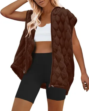 SENSERISE Womens Oversized Puffer Vest Sleeveless Quilted Jacket Zip Up Hoodie Winter Coat with Pockets Padded Gilet